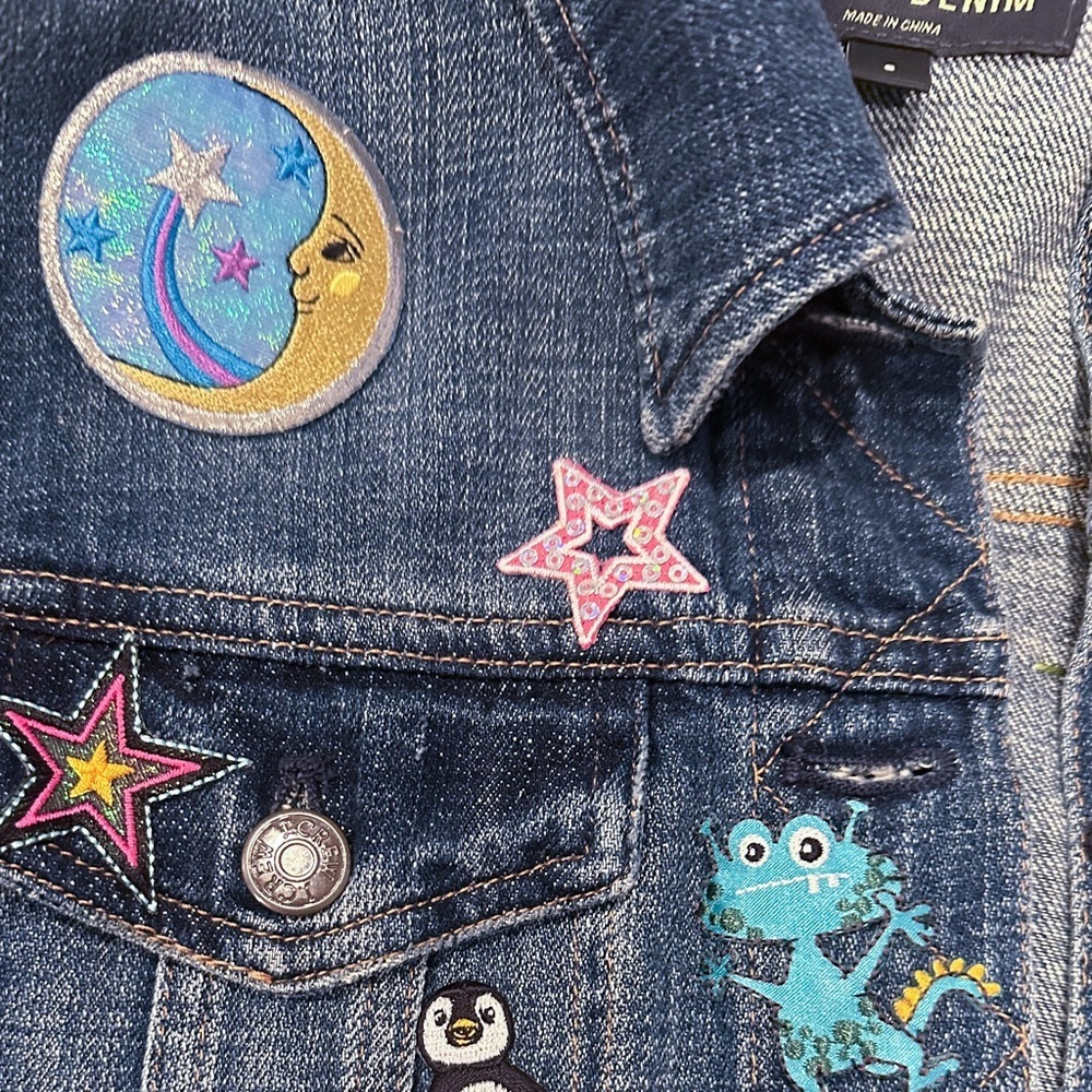 J.Crew Denim Jacket Custom Patch Upcycled Daisy Floral Boho OOAK Sz S - Picture 7 of 9